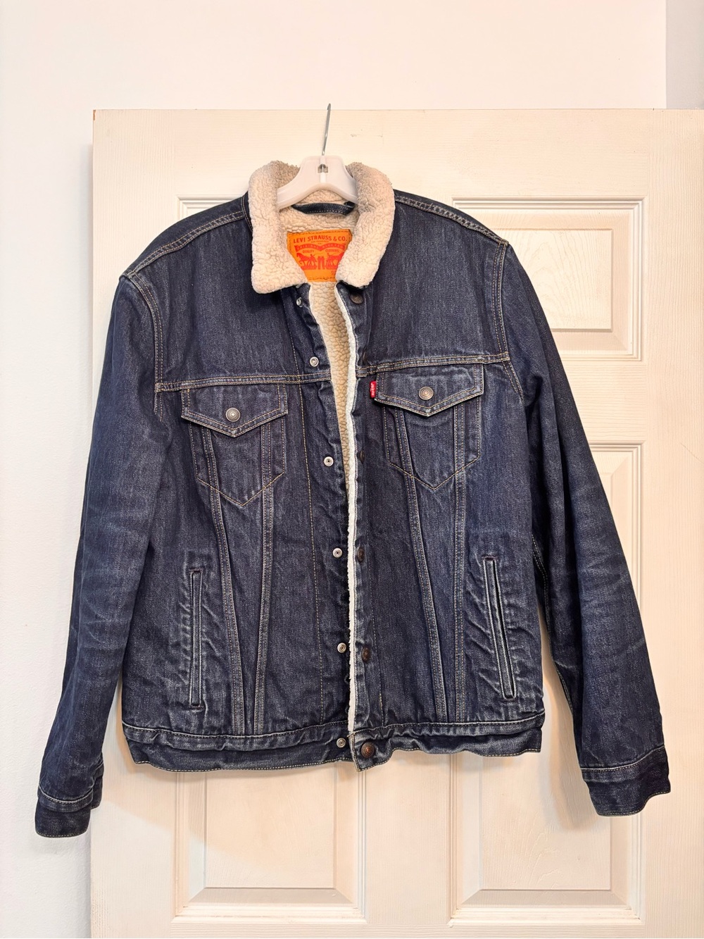 Levi's: Sherpa Lined Denim Jacket - Dark Blue